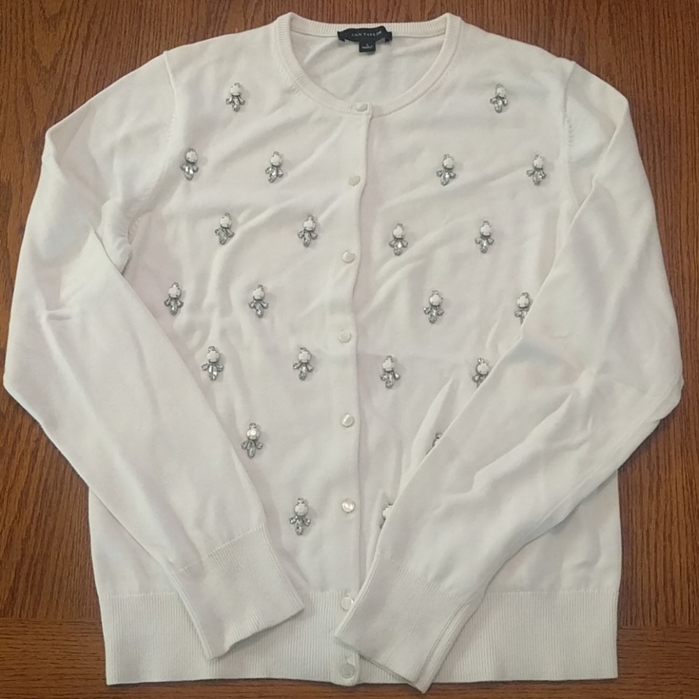 Ann Taylor White Jewel Cardigan
